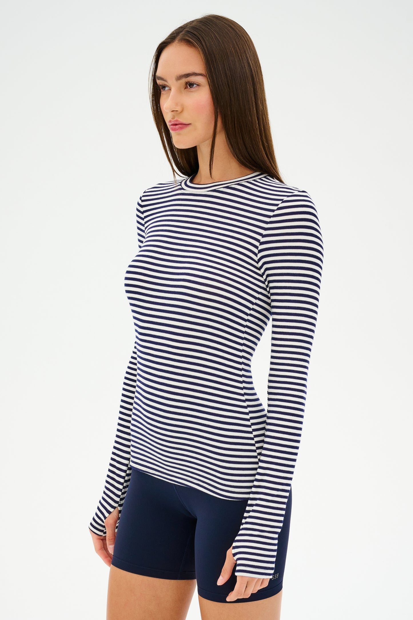 Louise Rib Long Sleeve - White/Indigo Stripe