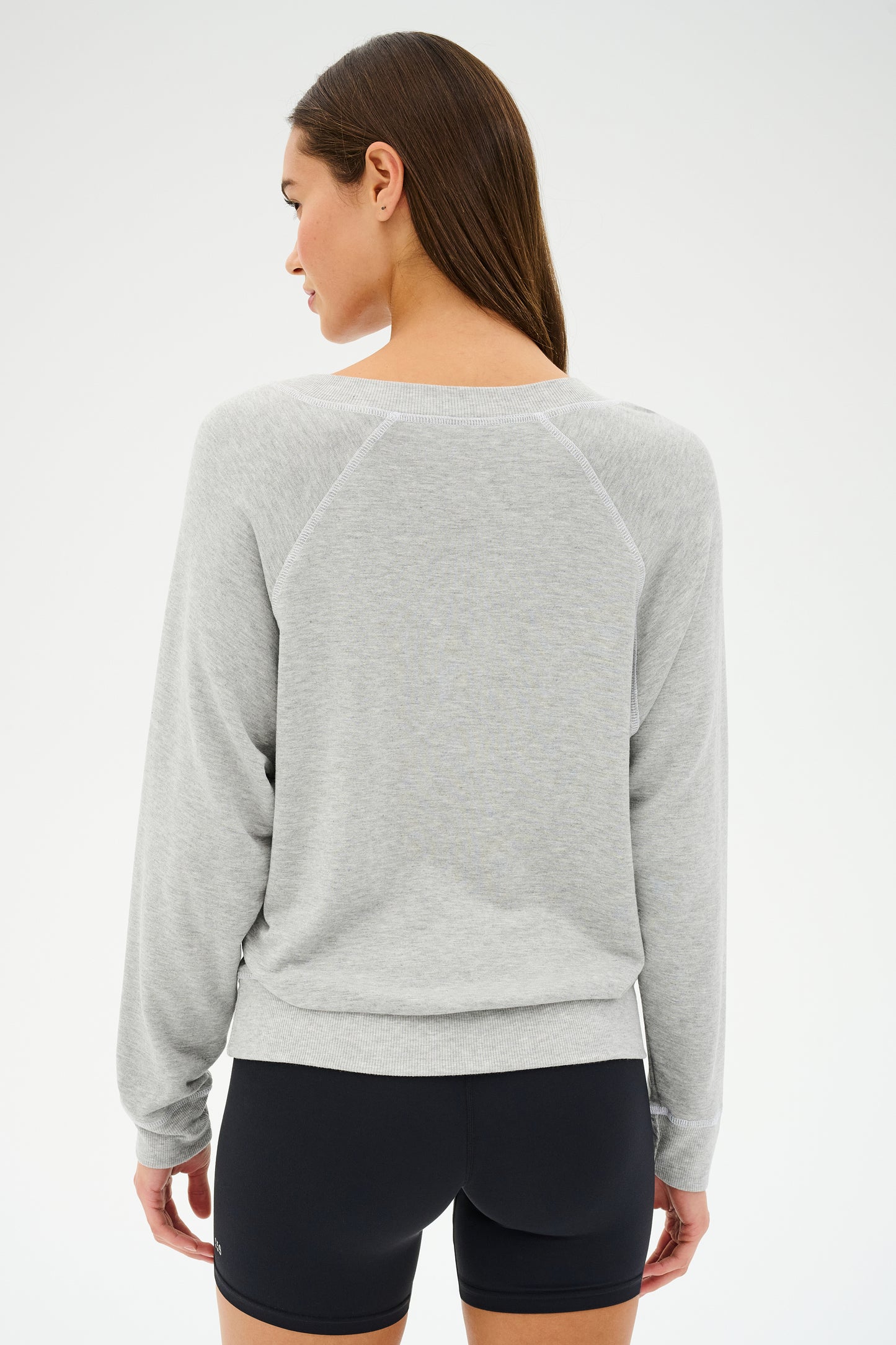 Bennie Fleece V-Neck Sweatshirt - Heather Grey/White