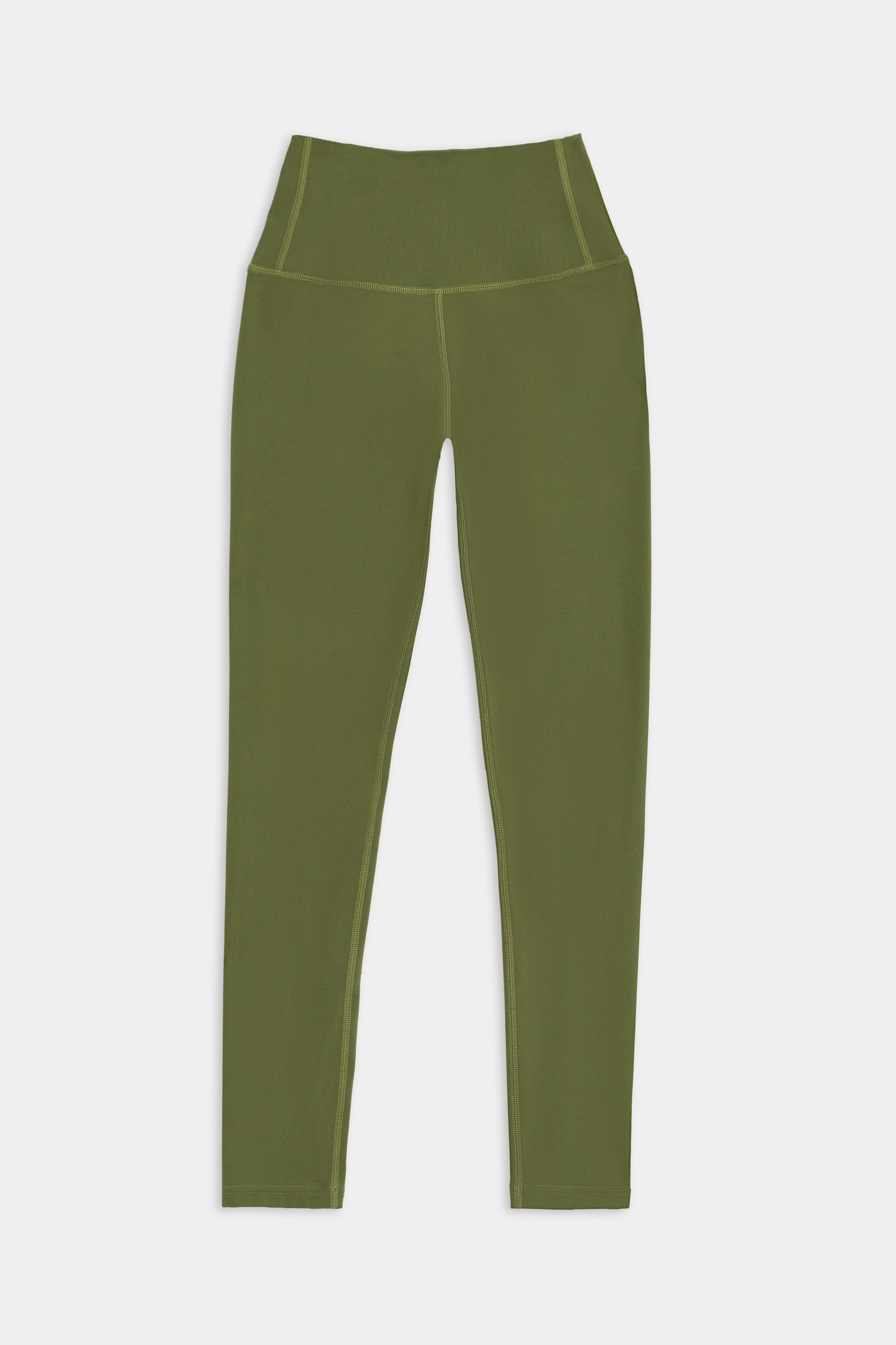 Airweight High Waist Legging - Olive by SPLITS59 made from SPANDEX and NYLON with a smooth finish and no visible decorations, laid flat against a white background.