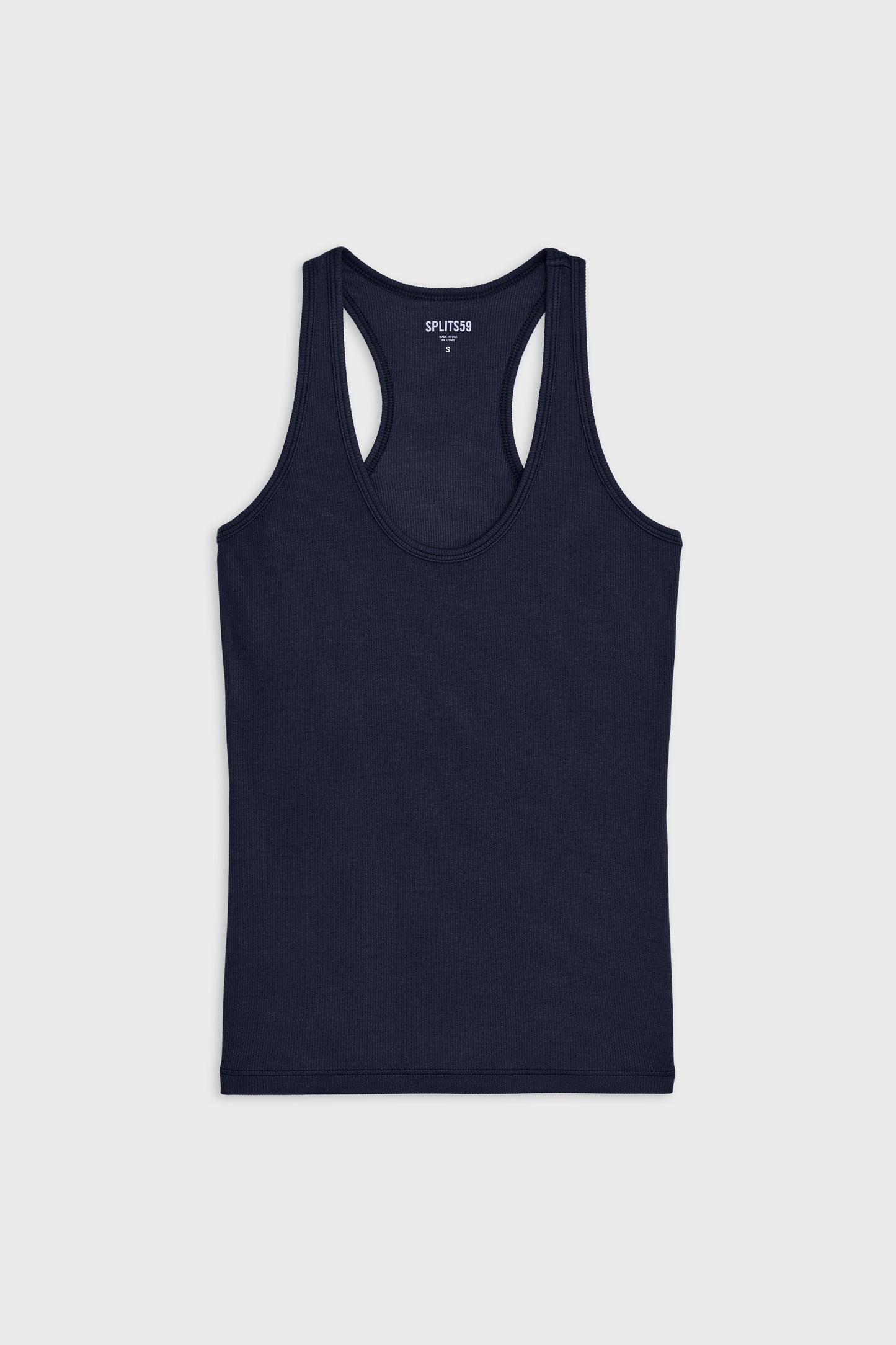 Flat view of ribbed dark blue tank top