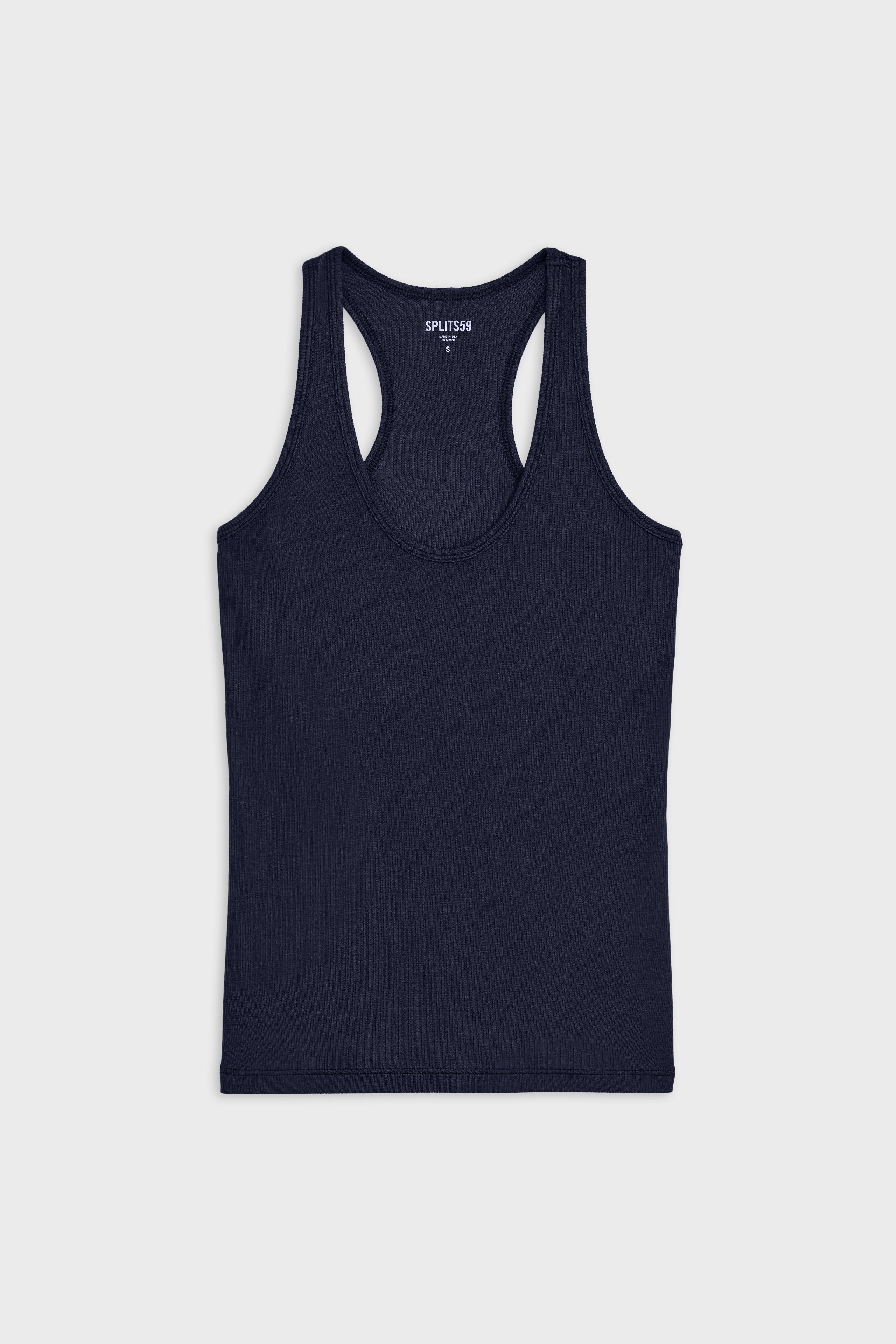 Flat view of ribbed dark blue tank top