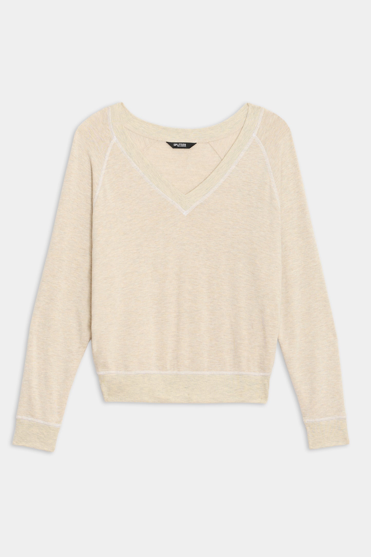 Bennie Fleece V-Neck Sweatshirt - Heather Oatmeal/White