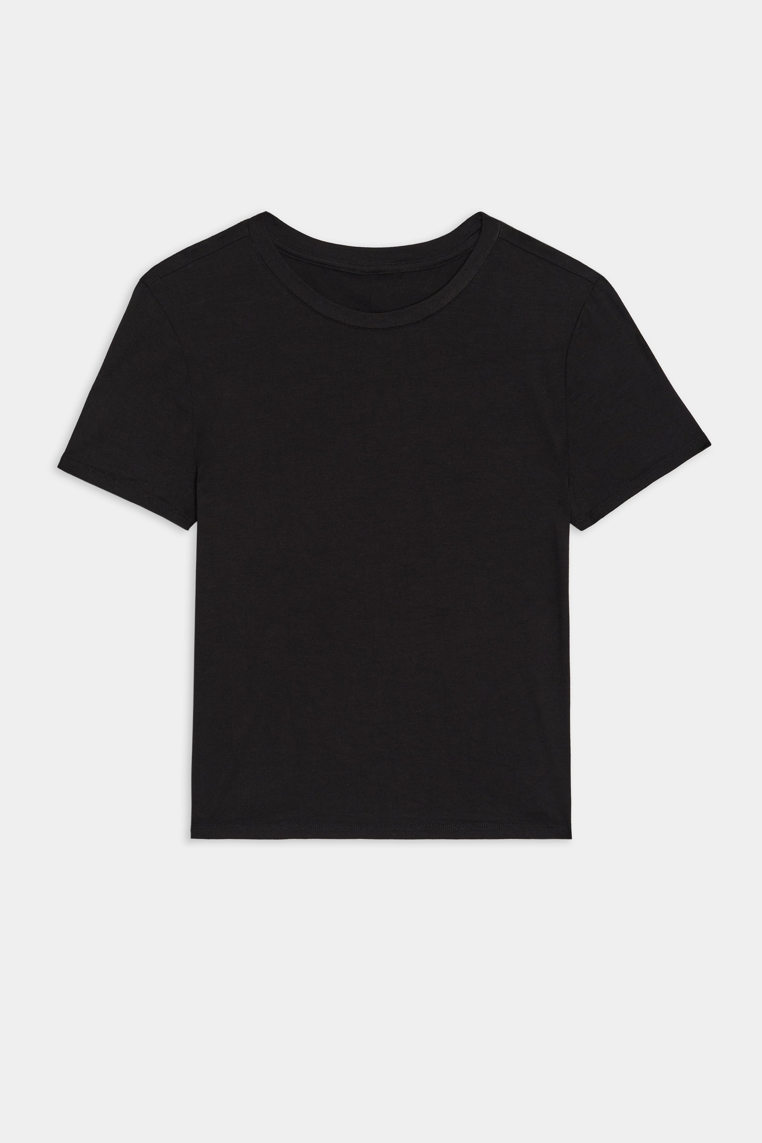 The Jennie Jersey Tee - Black by SPLITS59 features short sleeves on a plain white background, ideal for gym workouts.