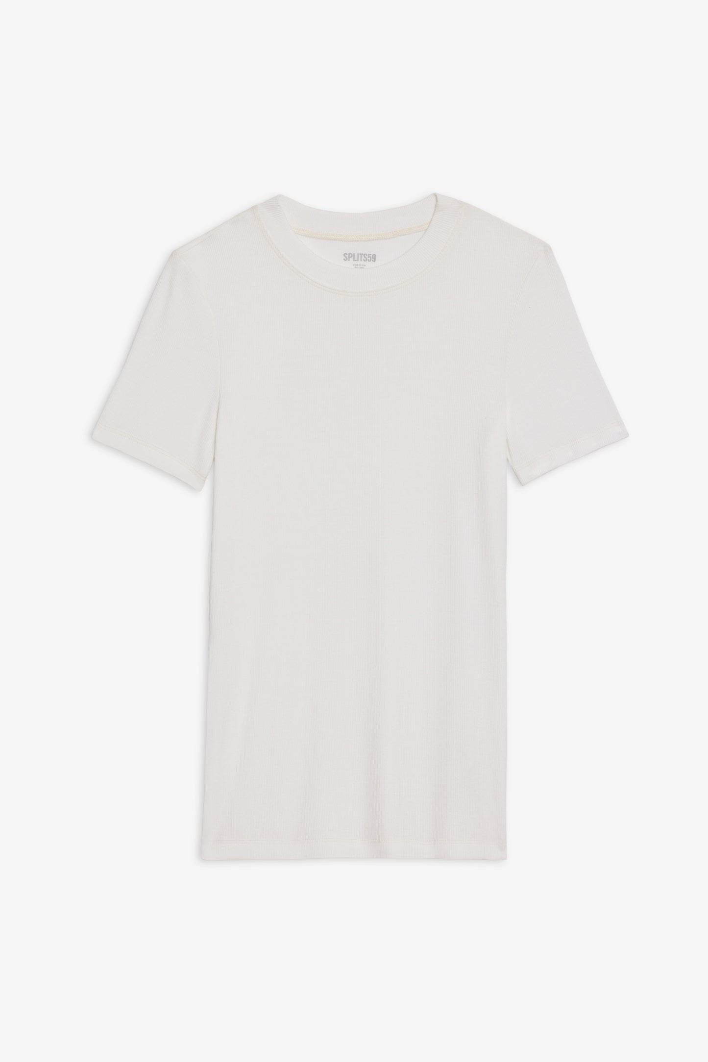 A SPLITS59 Louise Rib Short Sleeve - White gym t-shirt on a white background.