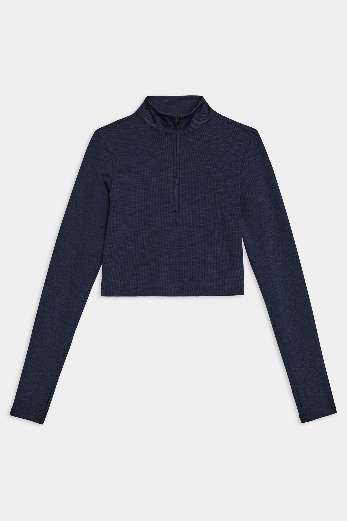 Front flat view of dark blue sweatshirt with collar