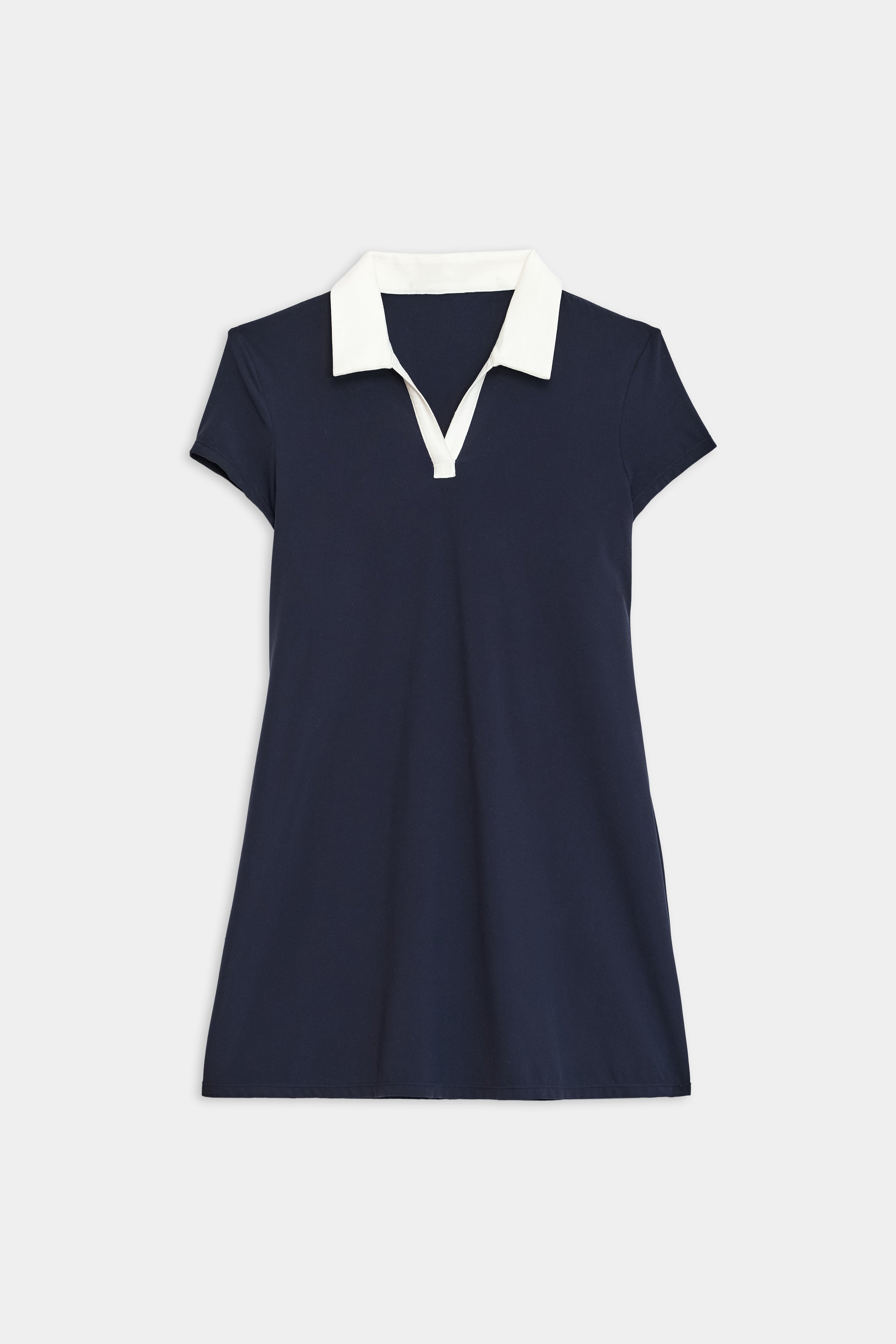 A SPLITS59 navy tennis polo shirt with white collar.