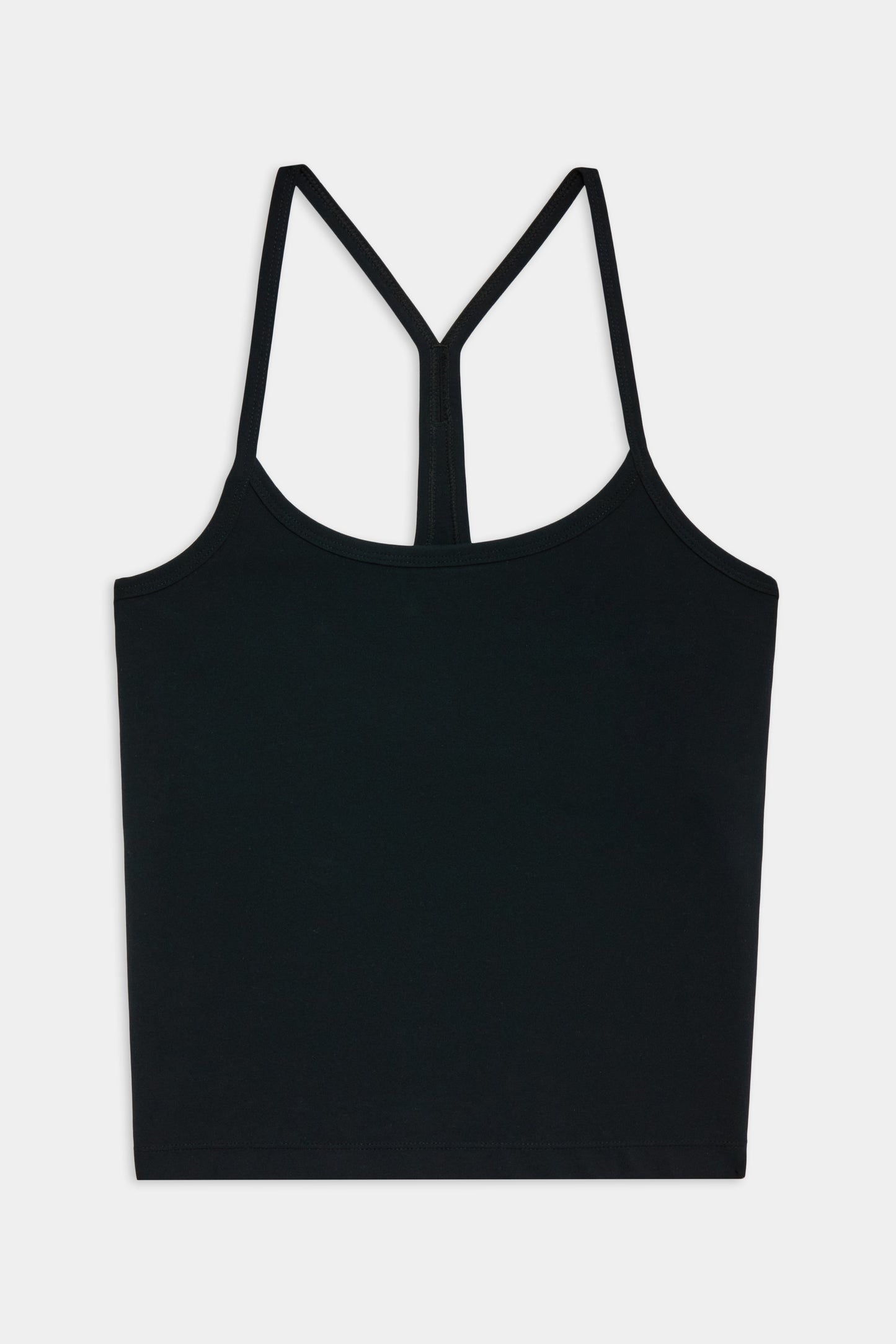 Flat view of black spaghetti strap top