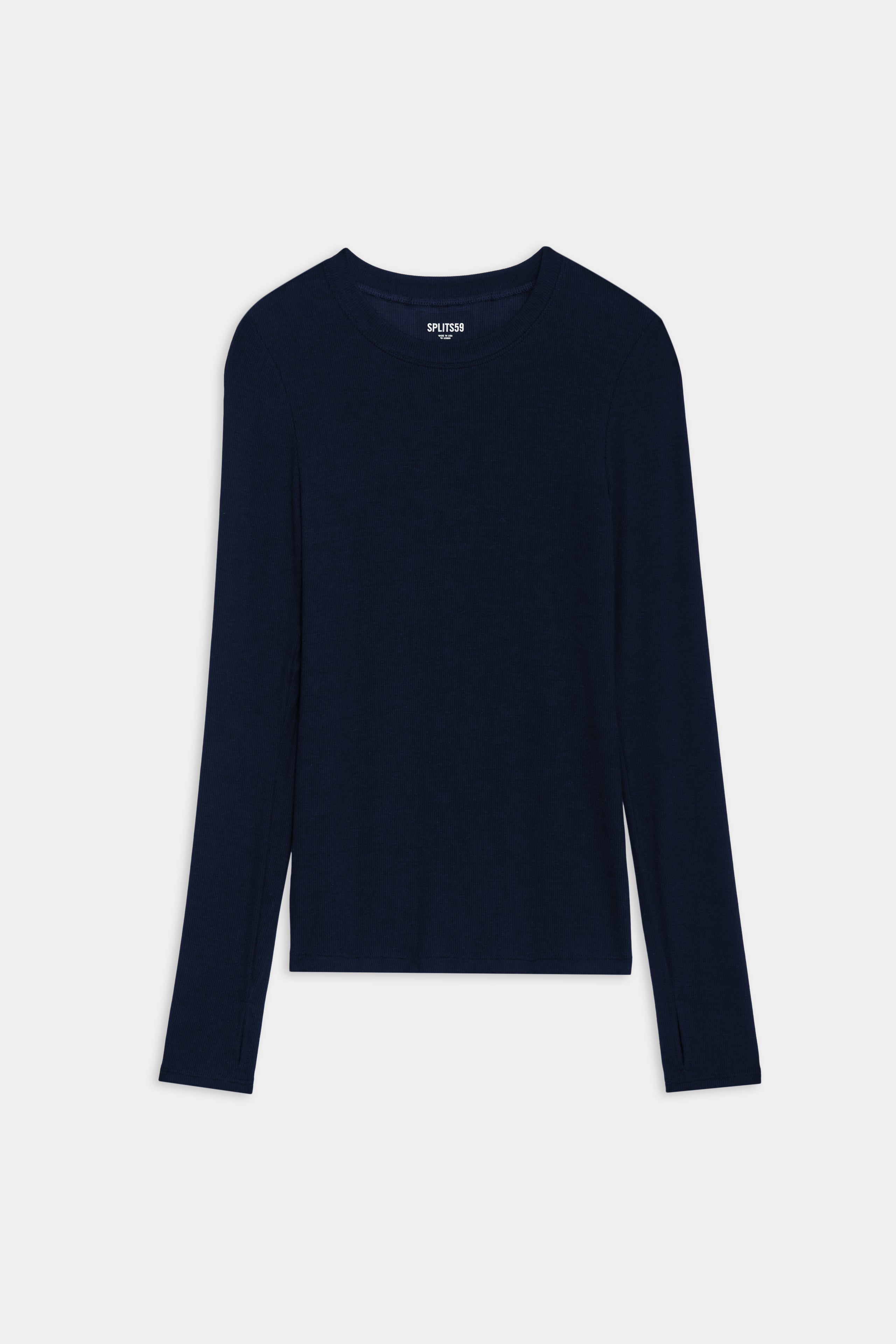 A women's Louise Rib Long Sleeve - Indigo top for yoga by SPLITS59.