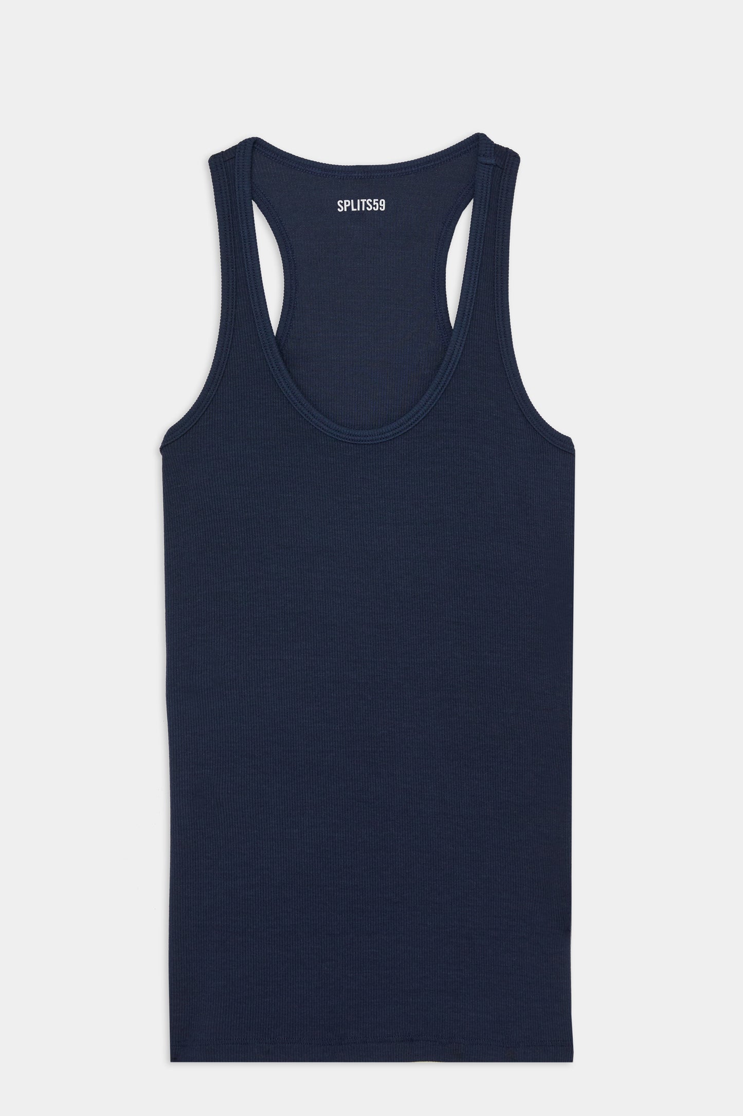 Flat view of a dark blue tank top 